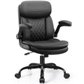 Leather Office Chair, Upgraded PU Computer Desk Chairs with Double-Layer Seat Cushion and Neckrest, 360°Swivel, Ergonomic Small Gaming Chair with Wheels and Adjustable Armrests for Short People, Black