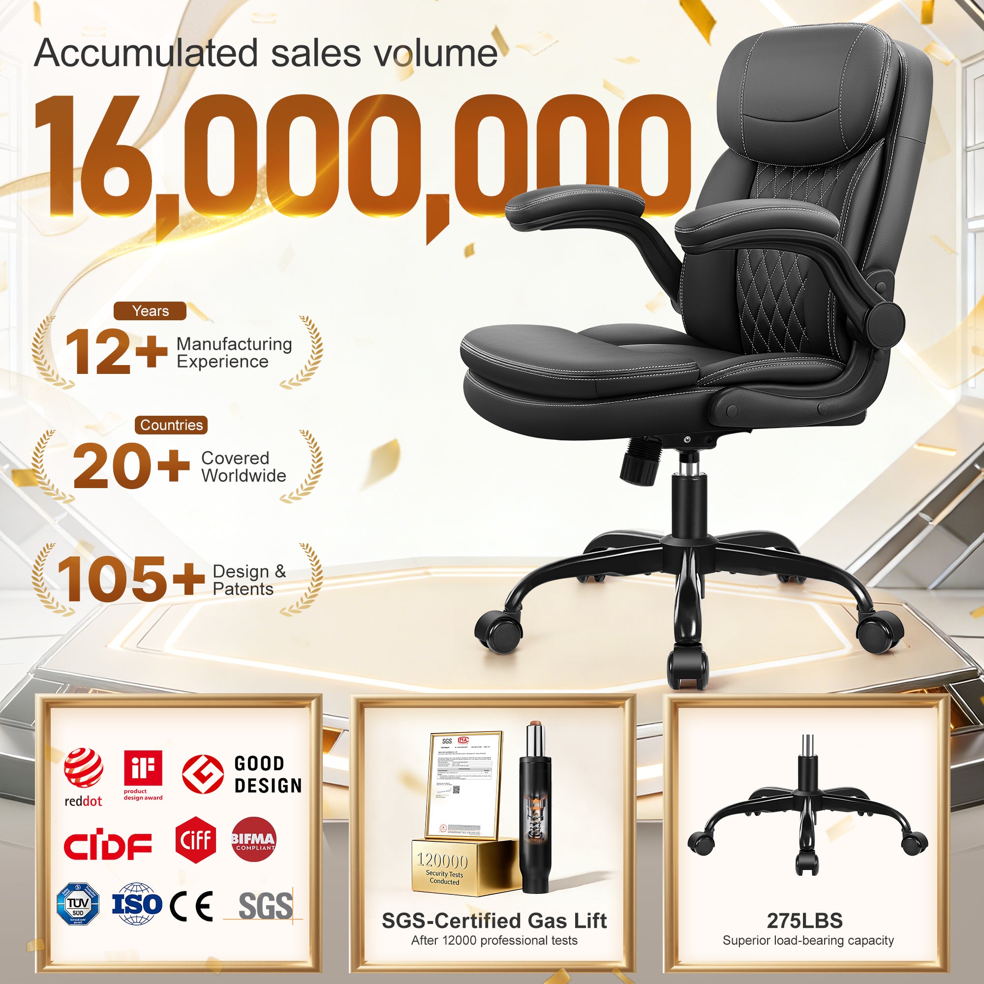 Leather Office Chair, Upgraded PU Computer Desk Chairs with Double-Layer Seat Cushion and Neckrest, 360°Swivel, Ergonomic Small Gaming Chair with Wheels and Adjustable Armrests for Short People, Black