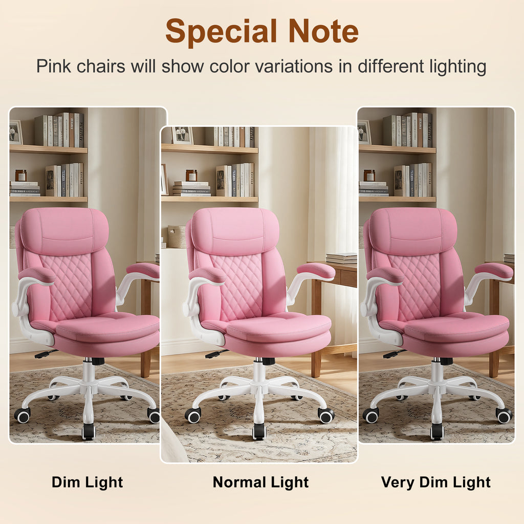 Leather Office Chair, Upgraded PU Computer Desk Chairs with Double-Layer Seat Cushion and Neckrest, 360°Swivel, Ergonomic Small Gaming Chair with Wheels and Adjustable Armrests for Short People, Pink