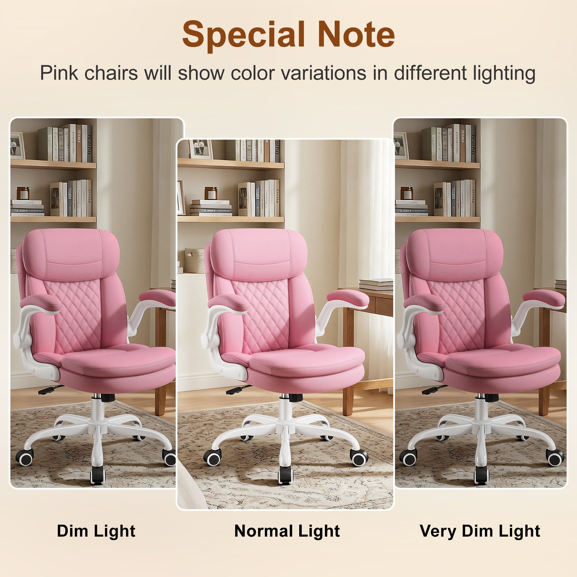 Leather Office Chair, Upgraded PU Computer Desk Chairs with Double-Layer Seat Cushion and Neckrest, 360°Swivel, Ergonomic Small Gaming Chair with Wheels and Adjustable Armrests for Short People, Pink