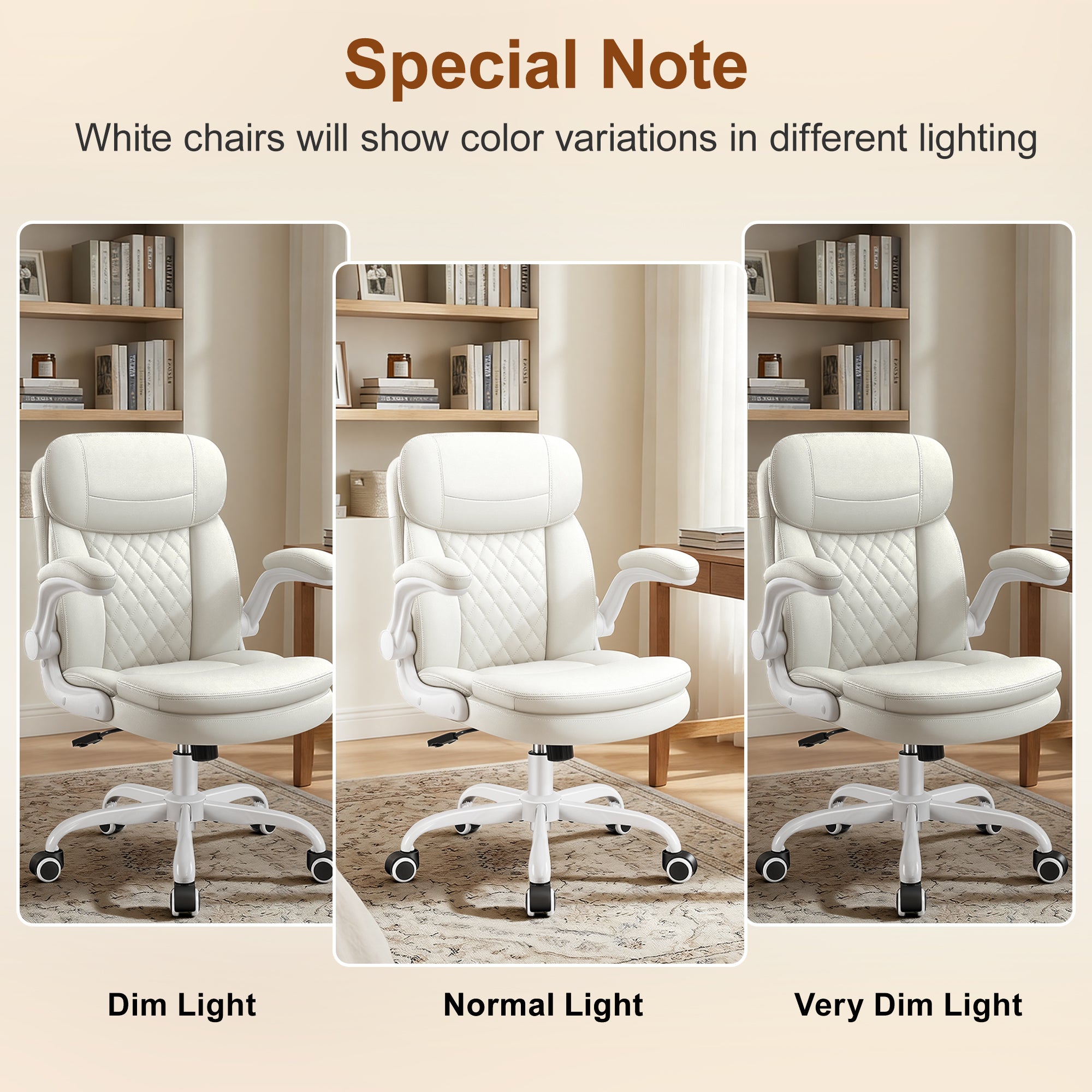 Leather Office Chair, PU Computer Desk Chairs with Upgraded Double-Layer Seat Cushion and Neckrest, 360°Swivel, Ergonomic Small Gaming Chair with Wheels and Adjustable Armrests for Short People, White