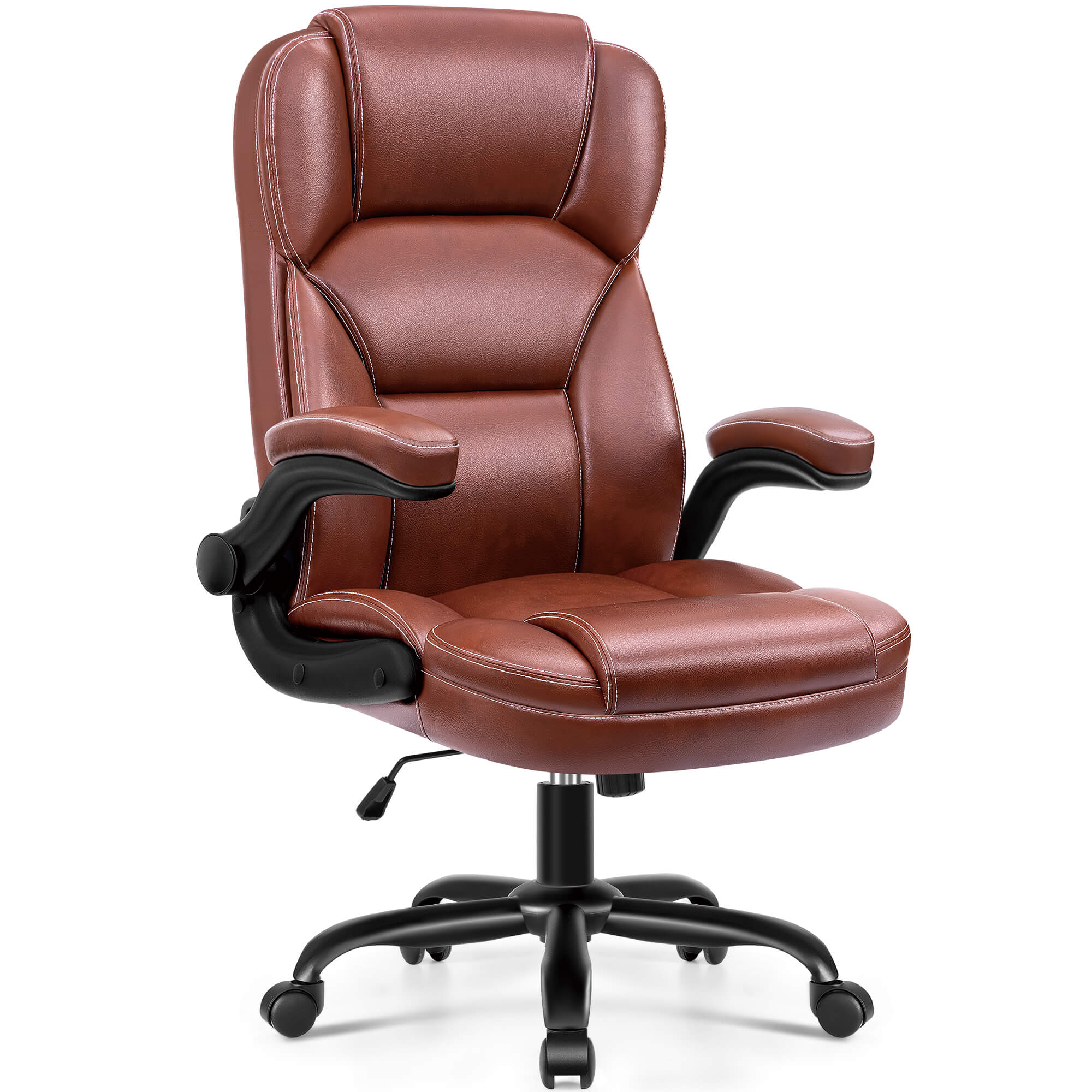 HeroSet High Back PU Leather Office Chair with 90° Flip-Up Arms – Ergonomic Desk Chair for Home Office, Computer Desk Chair with Adjustable Height