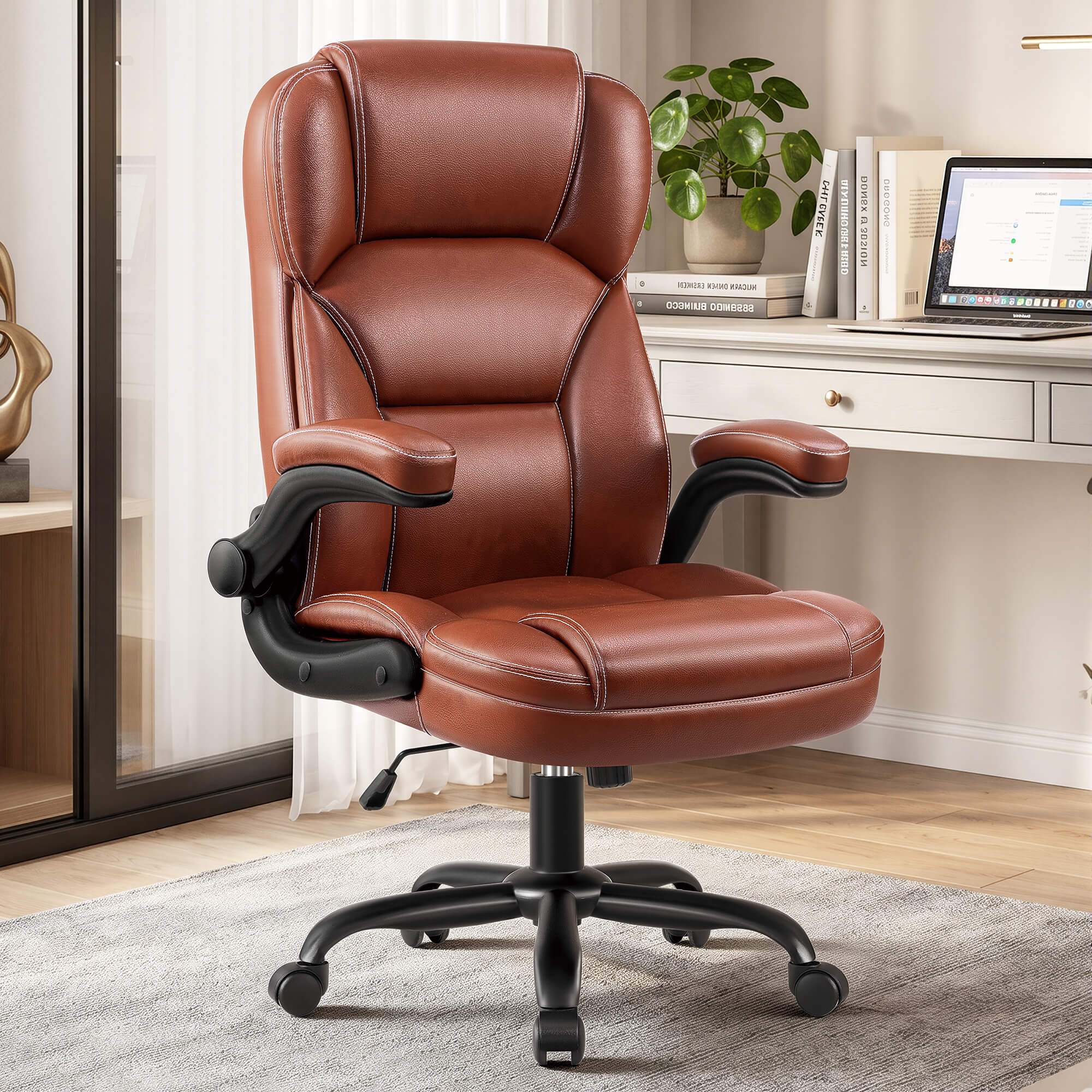 HeroSet High Back PU Leather Office Chair with 90° Flip-Up Arms – Ergonomic Desk Chair for Home Office, Computer Desk Chair with Adjustable Height