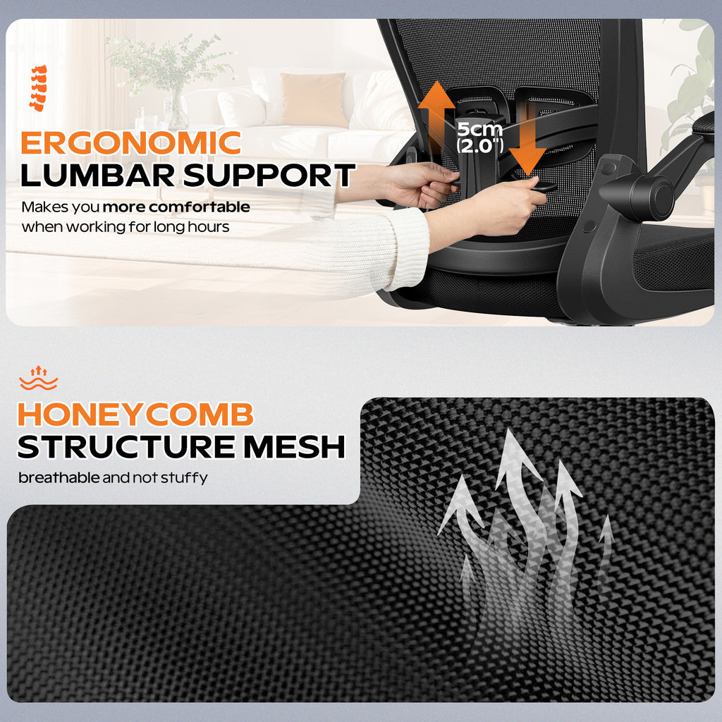 HeroSet Ergonomic Office Chair 2026 - Mesh Desk Chair with Flip-up Armrests, Adjustable Height and Lumbar, 360° Swivel Comfortable Computer Chairs for Home, Conference Room, Reception, Max 350lbs, Black