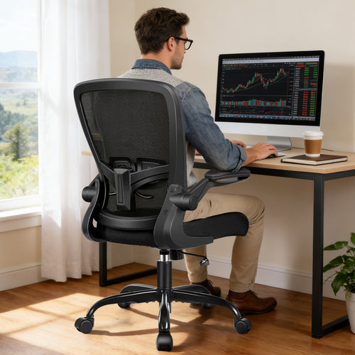 HeroSet Ergonomic Office Chair 2026 - Mesh Desk Chair with Flip-up Armrests, Adjustable Height and Lumbar, 360° Swivel Comfortable Computer Chairs for Home, Conference Room, Reception, Max 350lbs, Black