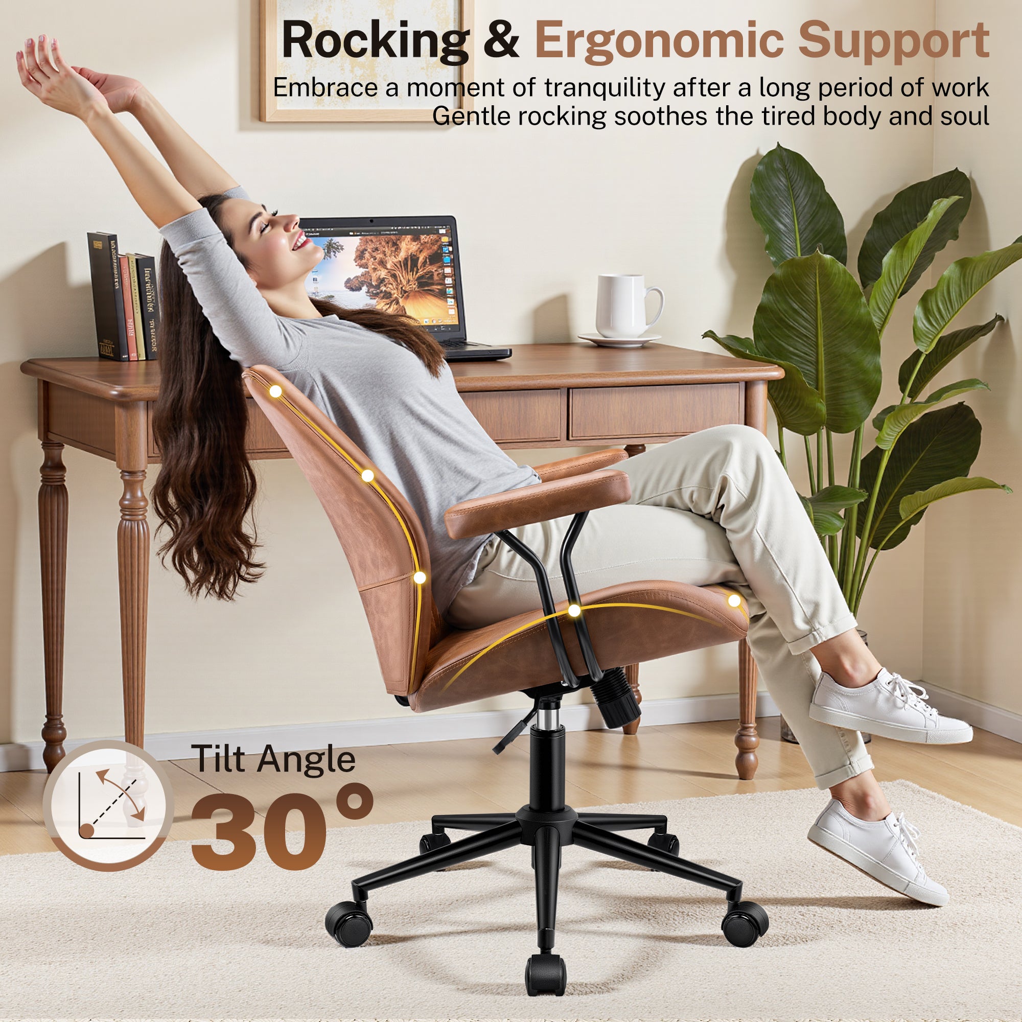 HeroSet Leather Office Chair with Removable Armrests