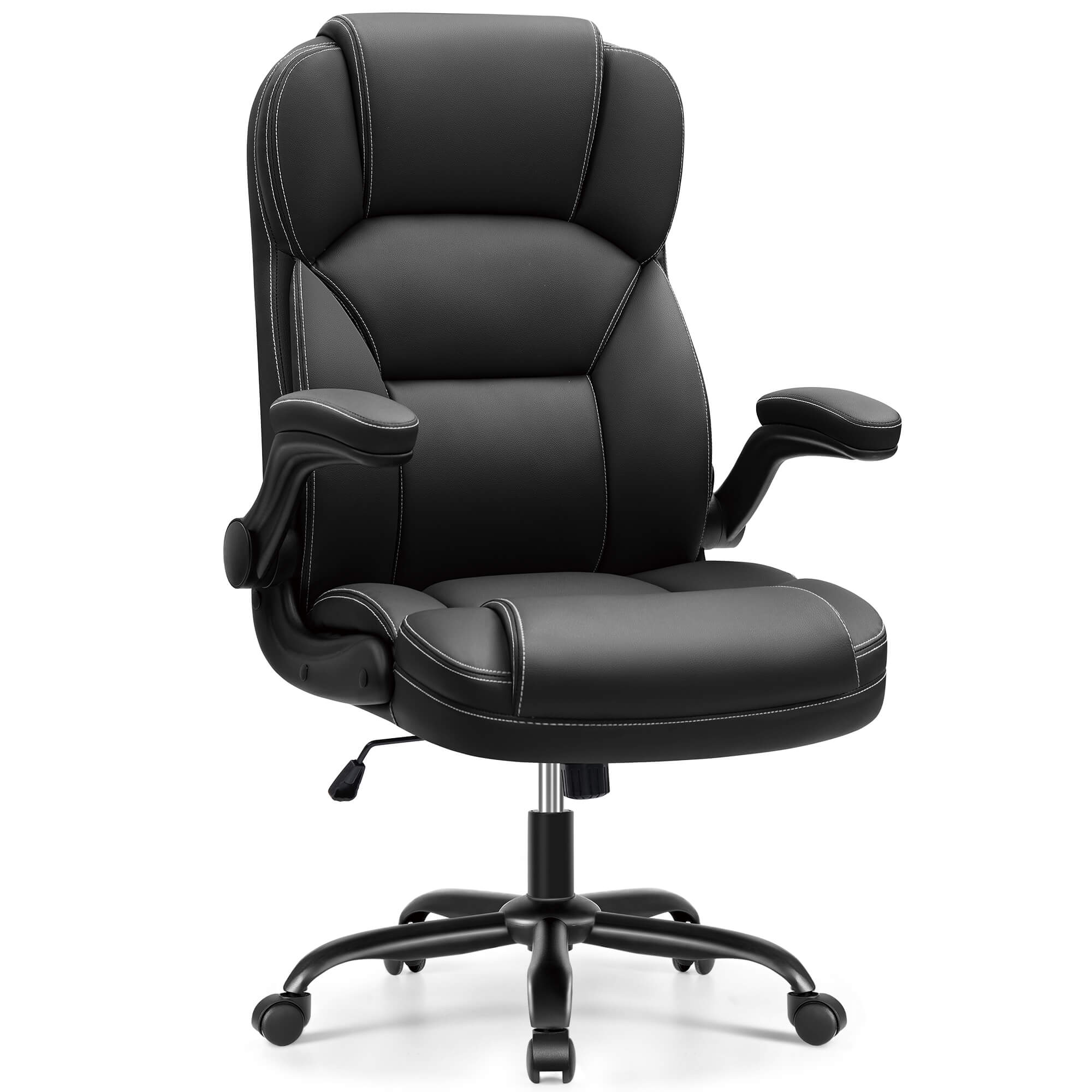 HeroSet High Back PU Leather Office Chair with 90° Flip-Up Arms – Ergonomic Desk Chair for Home Office, Computer Desk Chair with Adjustable Height