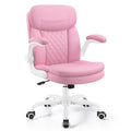 Leather Office Chair, Upgraded PU Computer Desk Chairs with Double-Layer Seat Cushion and Neckrest, 360°Swivel, Ergonomic Small Gaming Chair with Wheels and Adjustable Armrests for Short People, Pink