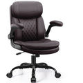 Leather Office Chair, PU Computer Desk Chairs with Upgraded Double-Layer Seat Cushion and Neckrest, 360°Swivel, Ergonomic Small Gaming Chair with Wheels and Adjustable Armrests, Dark Brown