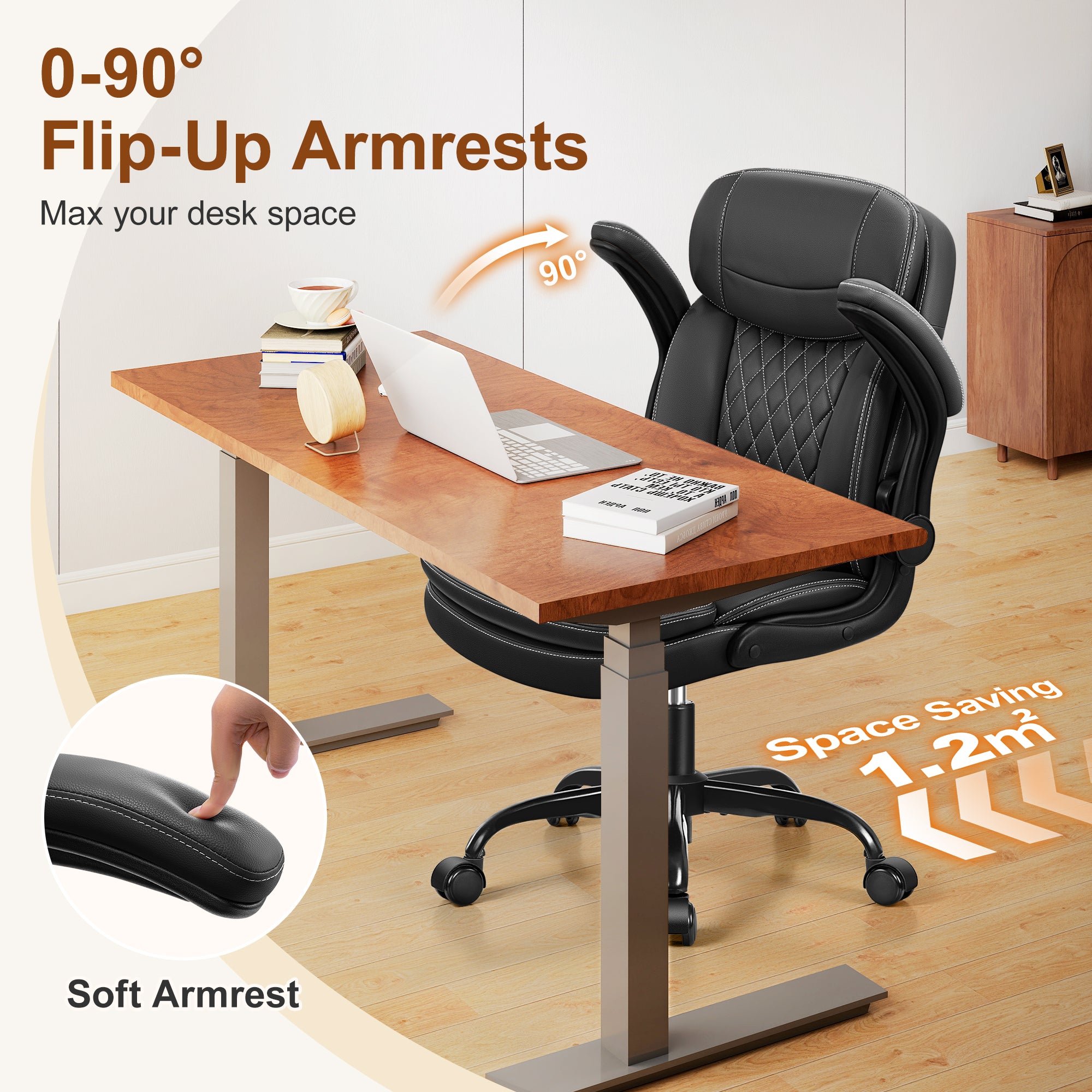 Leather Office Chair, Upgraded PU Computer Desk Chairs with Double-Layer Seat Cushion and Neckrest, 360°Swivel, Ergonomic Small Gaming Chair with Wheels and Adjustable Armrests for Short People, Black