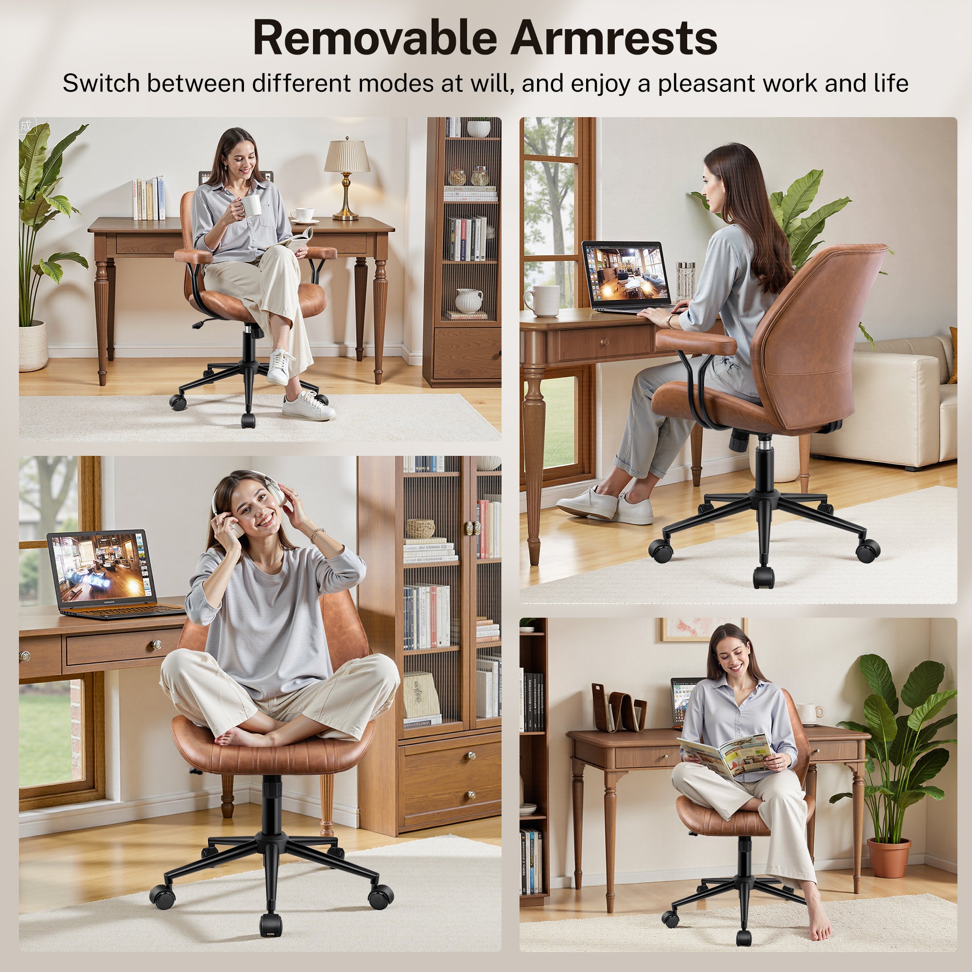 HeroSet Leather Office Chair with Removable Armrests