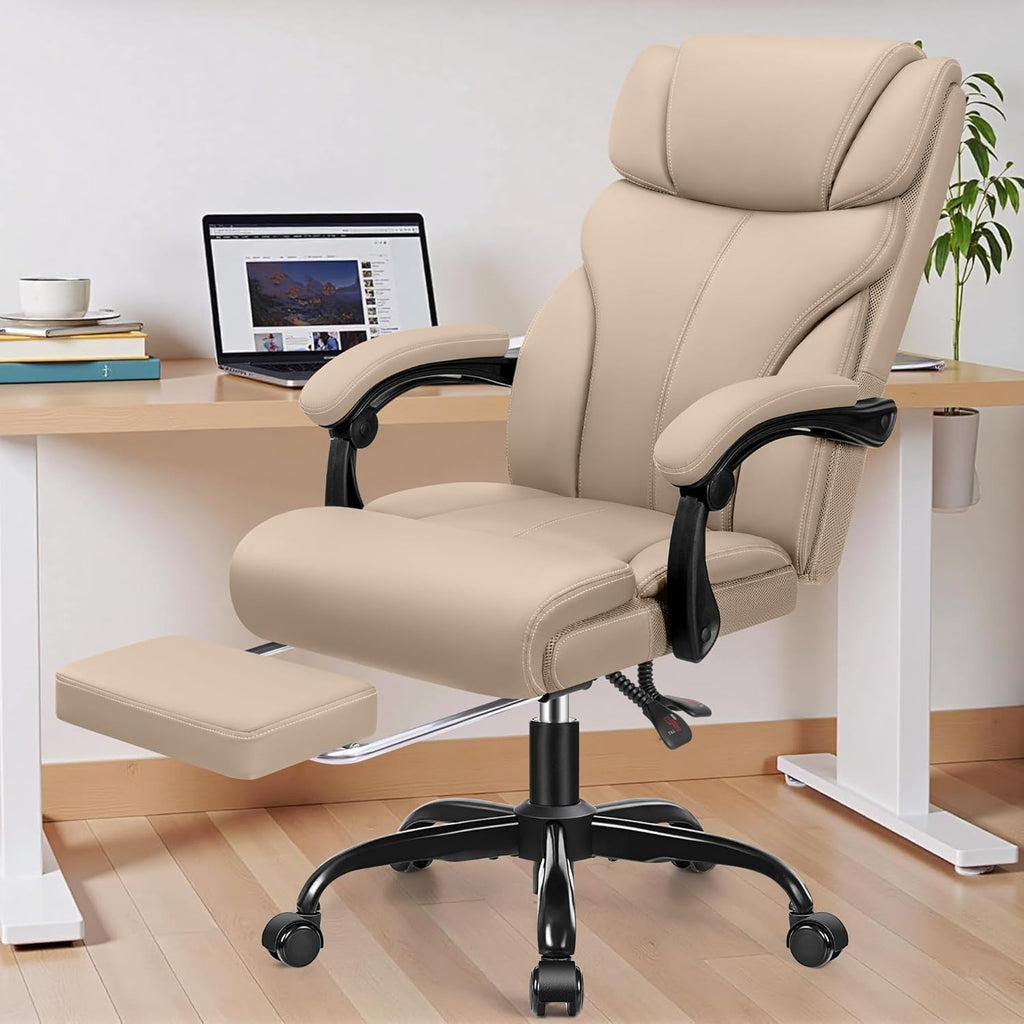 HeroSet Office Chair, Executive Big and Tall Leather Desk Chairs with Footrest, Ergonomic Breathable Computer Chair with Adjustable High Back