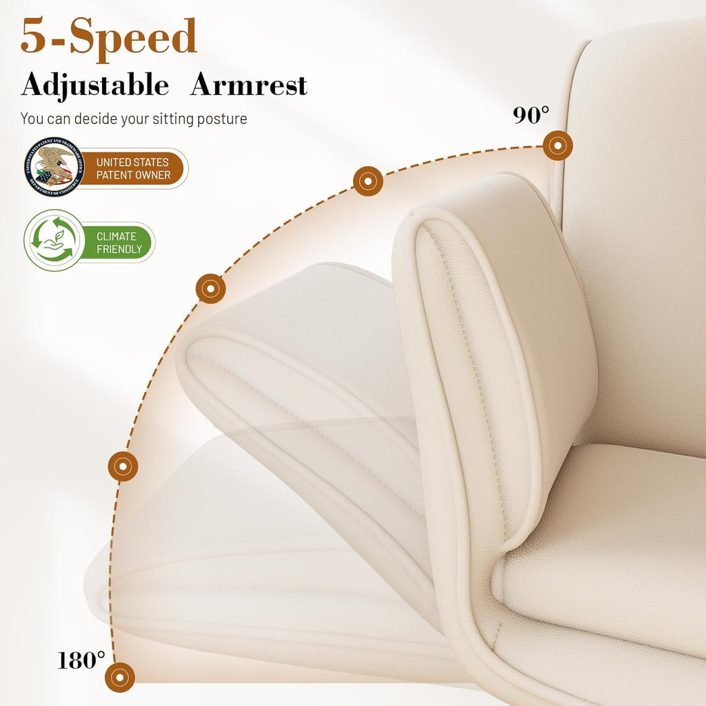 HeroSet Criss Cross Chair with Wheels & Armrests,Comfy Wide Vanity Chair,Scratch-Resistant Pu Leather Cross Legged Desk Chair,Height Adjustable Computer Office Desk Chairs for Home,Makeup,Bedroom