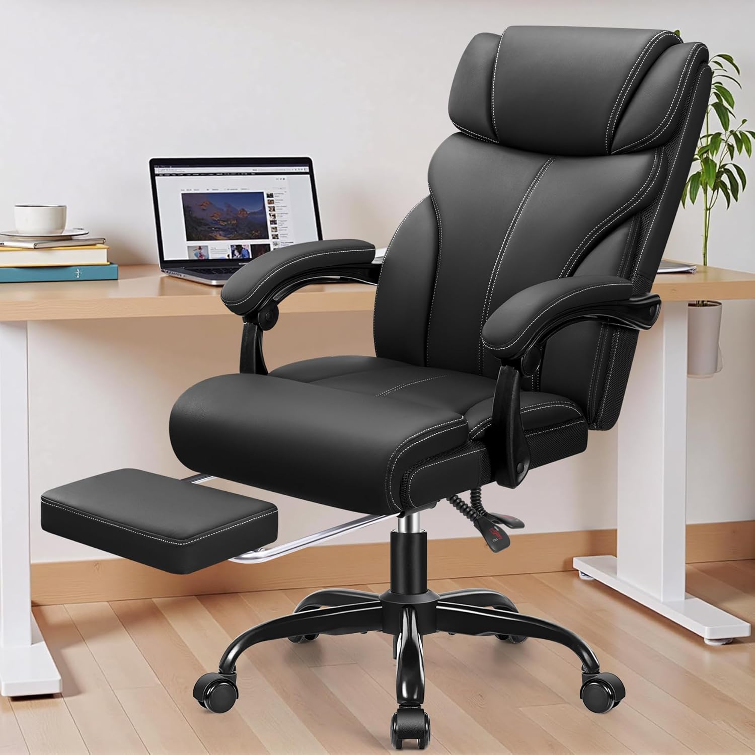 HeroSet Office Chair, Executive Big and Tall Leather Desk Chairs with Footrest, Ergonomic Breathable Computer Chair with Adjustable High Back