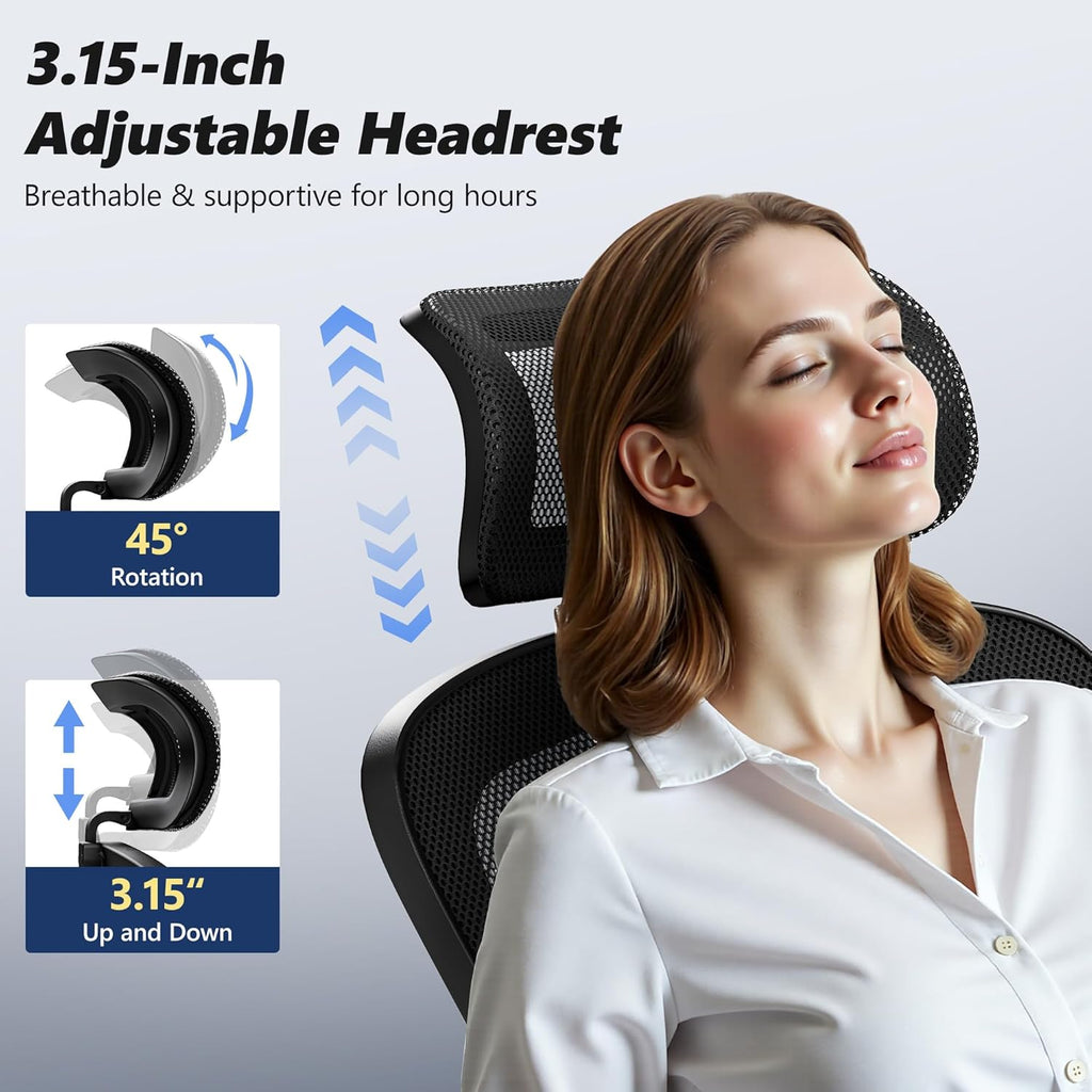 Ergonomic Office Chair, High Back Desk Chair with Flip-up Arms, 300 LBS Mesh Computer Chair with Adjustable Headrest & Lumbar Support, Comfy Gaming Chair for Adults, Home Office Desk Chairs