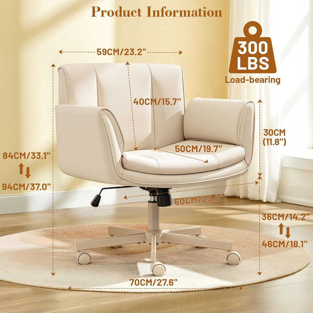 HeroSet Criss Cross Chair with Wheels & Armrests,Comfy Wide Vanity Chair,Scratch-Resistant Pu Leather Cross Legged Desk Chair,Height Adjustable Computer Office Desk Chairs for Home,Makeup,Bedroom