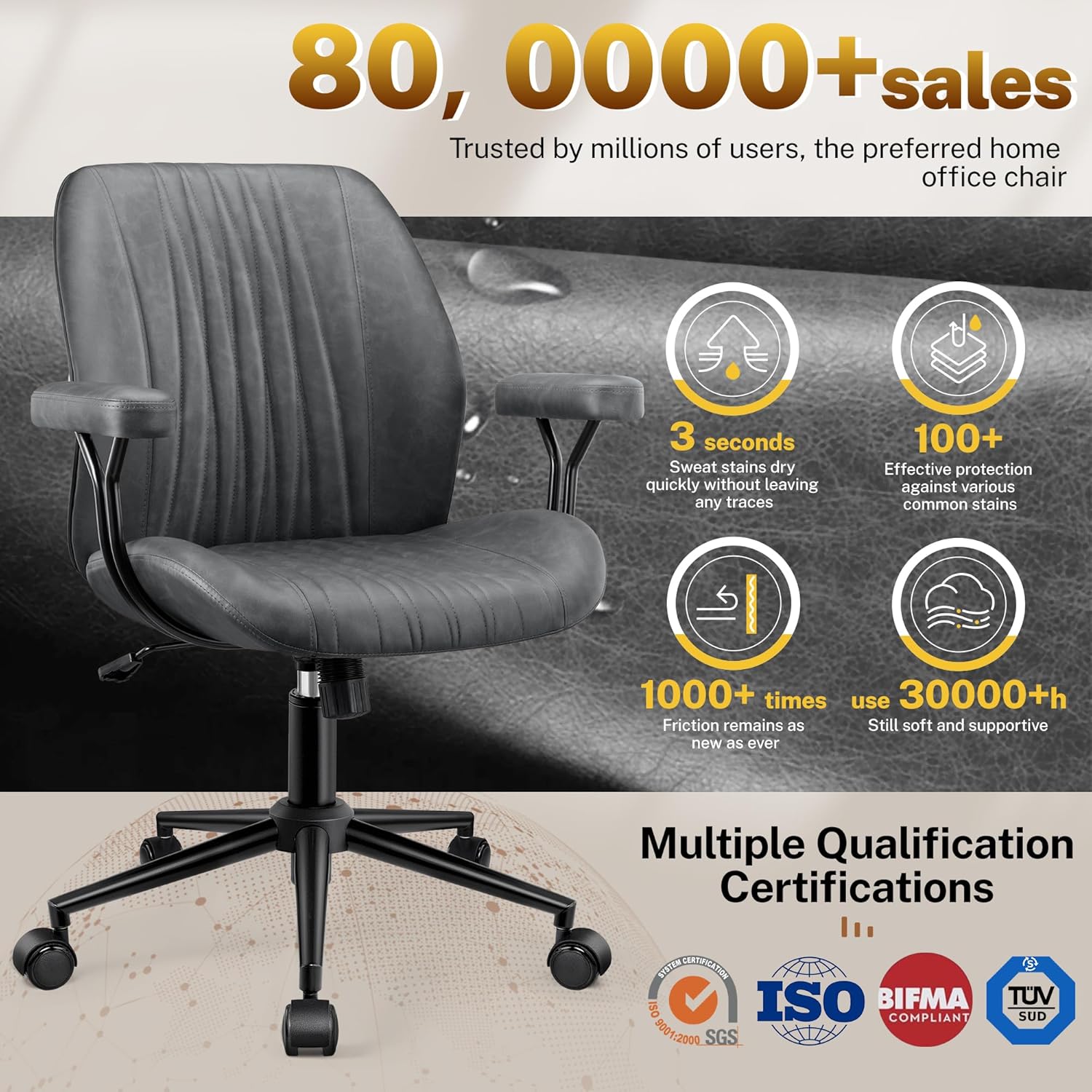HeroSet Leather Office Chair with Removable Armrests