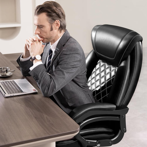 Big and Tall 500lbs Office Chair,Heavy Duty Large PU Leather Executive Desk Chair with Wide Seat, Adjustbale Ergonomic Lumbar Support High Back Rocking Computer Chair for Heavy People