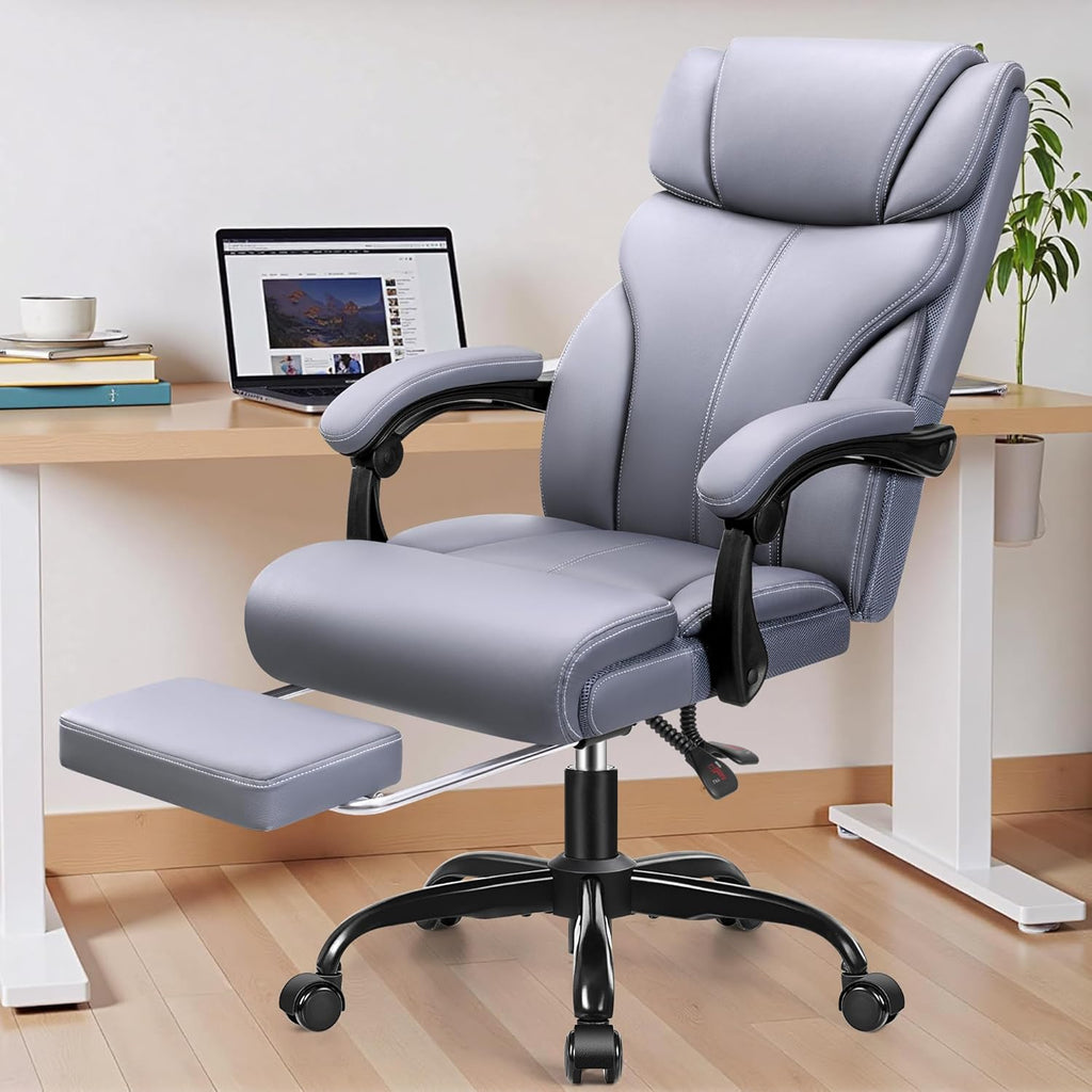 HeroSet Office Chair, Executive Big and Tall Leather Desk Chairs with Footrest, Ergonomic Breathable Computer Chair with Adjustable High Back