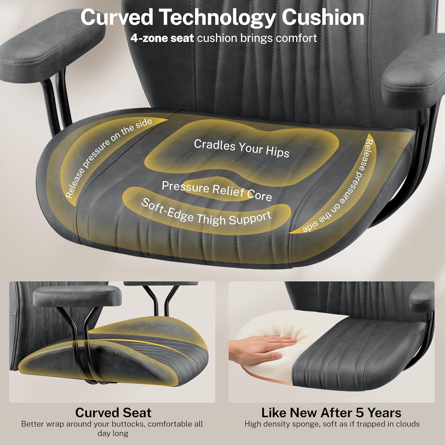 HeroSet Leather Office Chair with Removable Armrests
