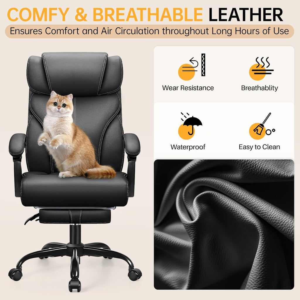 HeroSet Office Chair, Executive Big and Tall Leather Desk Chairs with Footrest, Ergonomic Breathable Computer Chair with Adjustable High Back