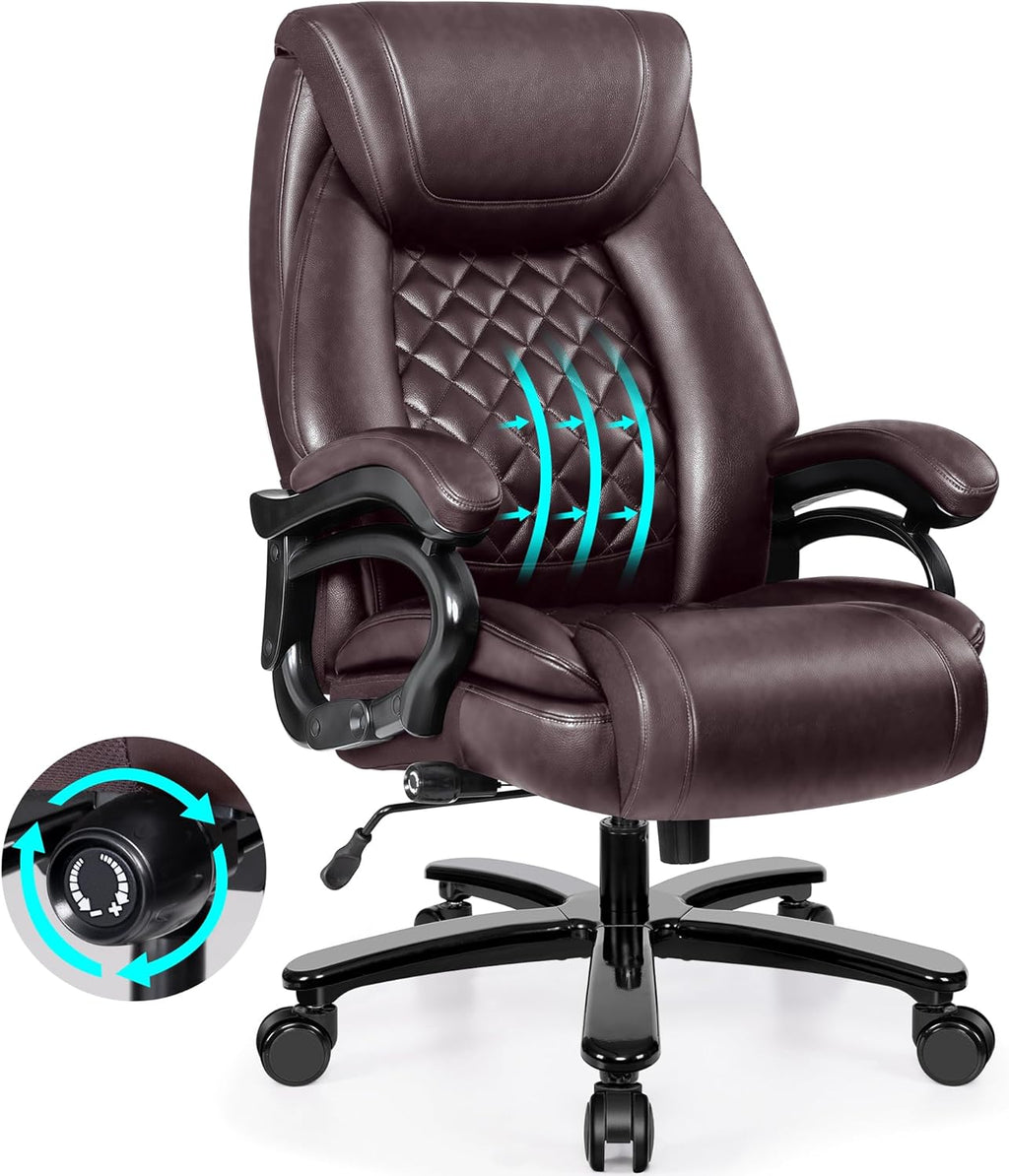 Big and Tall 500lbs Office Chair,Heavy Duty Large PU Leather Executive Desk Chair with Wide Seat, Adjustbale Ergonomic Lumbar Support High Back Rocking Computer Chair for Heavy People