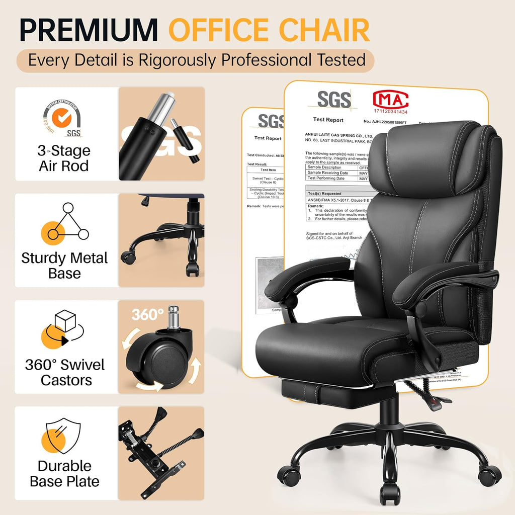 HeroSet Office Chair, Executive Big and Tall Leather Desk Chairs with Footrest, Ergonomic Breathable Computer Chair with Adjustable High Back