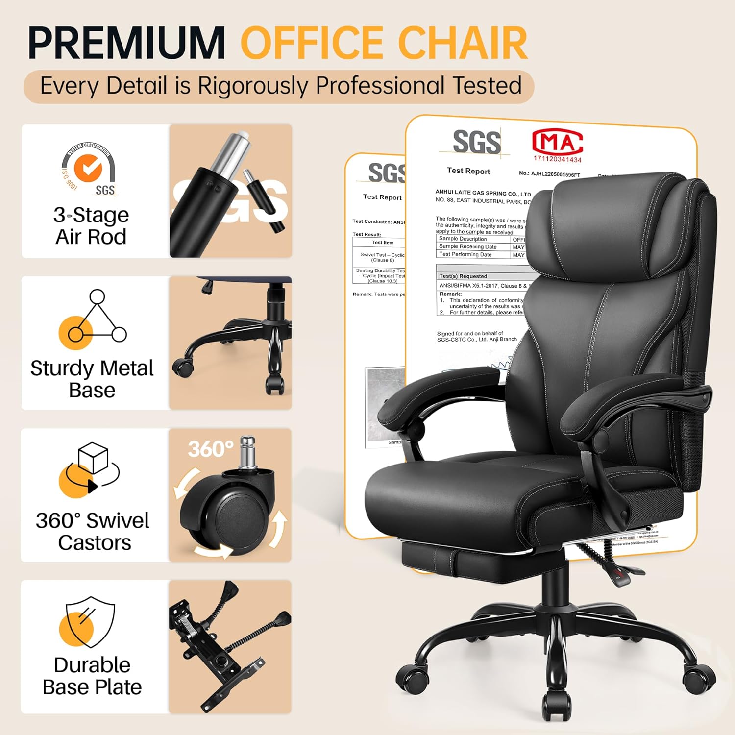 HeroSet Office Chair, Executive Big and Tall Leather Desk Chairs with Footrest, Ergonomic Breathable Computer Chair with Adjustable High Back