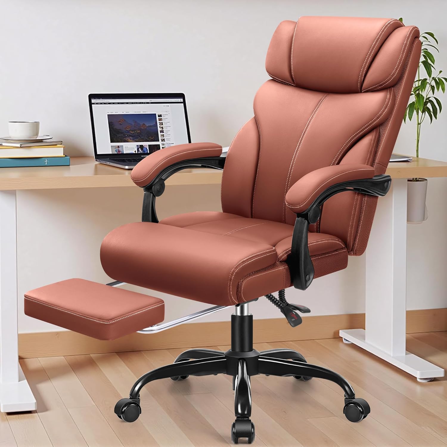 HeroSet Office Chair, Executive Big and Tall Leather Desk Chairs with Footrest, Ergonomic Breathable Computer Chair with Adjustable High Back