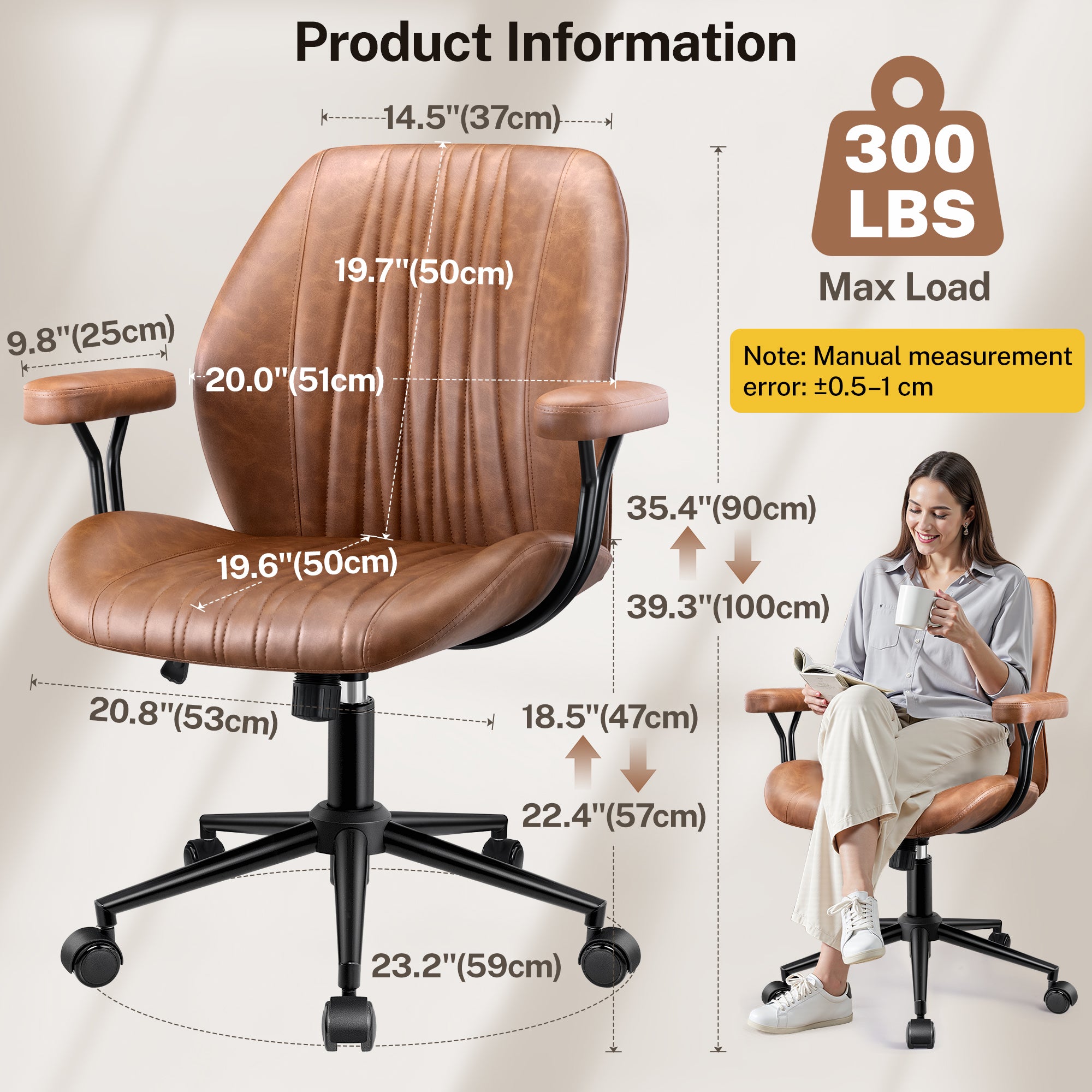HeroSet Leather Office Chair with Removable Armrests