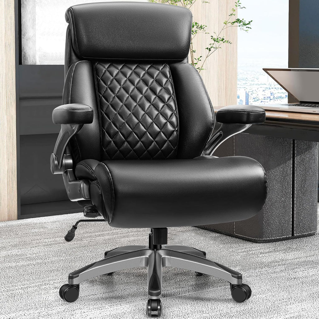 500lbs Executive Office Chair, Big and Tall Home Desk Chairs for Large People, Heavy Duty PU Leather Computer Gaming Chair with Adjustable Lumbar Support & Armrests, Thick Padding for Comfort
