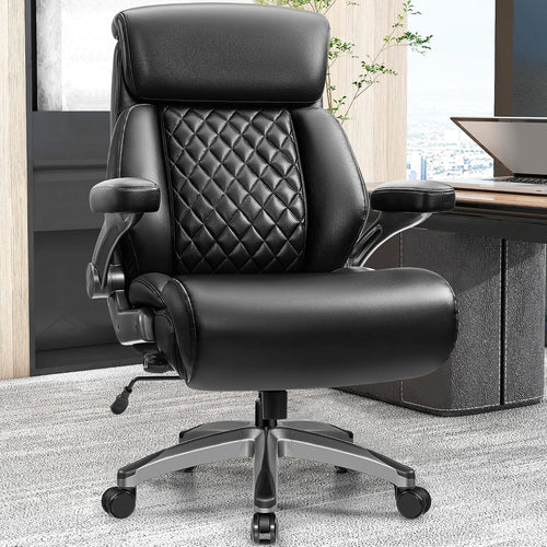 500lbs Executive Office Chair, Big and Tall Home Desk Chairs for Large People, Heavy Duty PU Leather Computer Gaming Chair with Adjustable Lumbar Support & Armrests, Thick Padding for Comfort