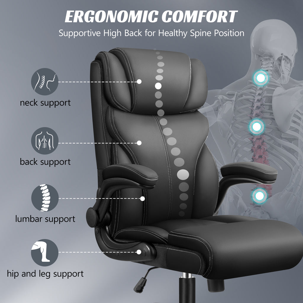 HeroSet Office Chair, Ergonomic Big and Tall Computer Desk Chairs, Executive Breathable Leather Chair with Adjustable Flip-up Armrests, Lumbar Support Swivel PC Chair with Rocking Function