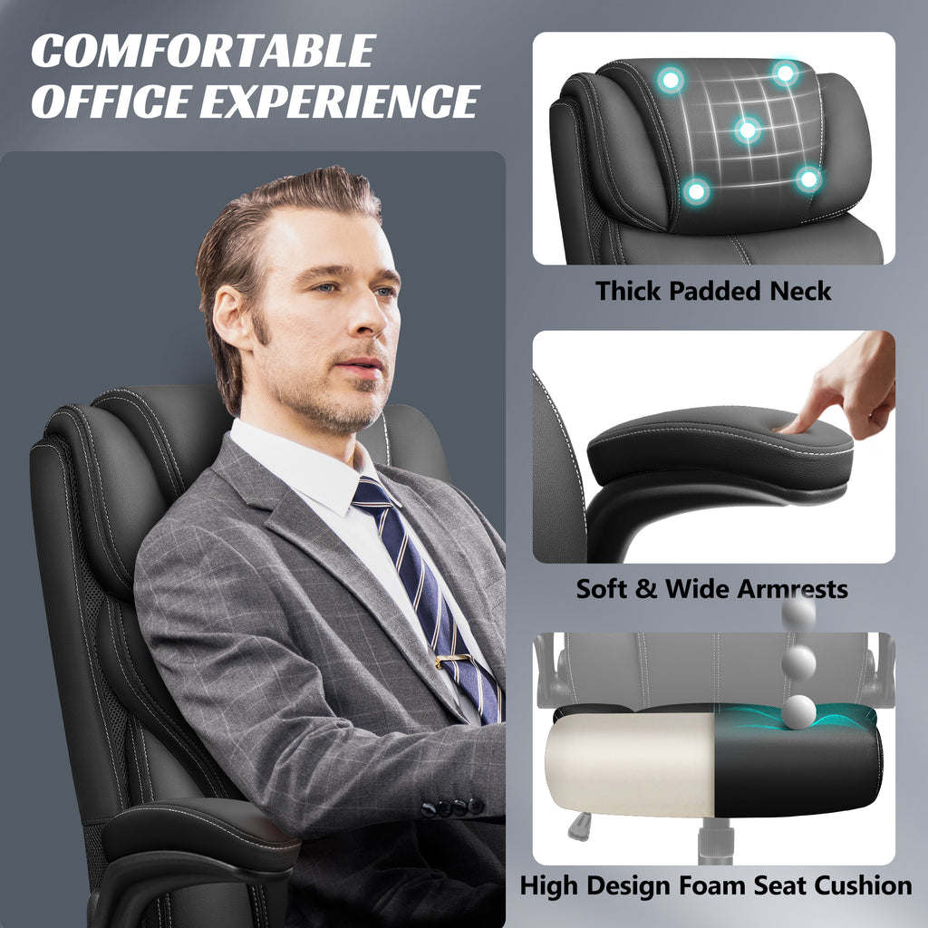HeroSet Office Chair, Ergonomic Big and Tall Computer Desk Chairs, Executive Breathable Leather Chair with Adjustable Flip-up Armrests, Lumbar Support Swivel PC Chair with Rocking Function